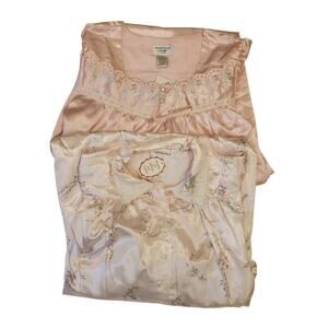 2 NWT Grandma Cottage core Satin Floral Embroidered Night Gowns Size Medium